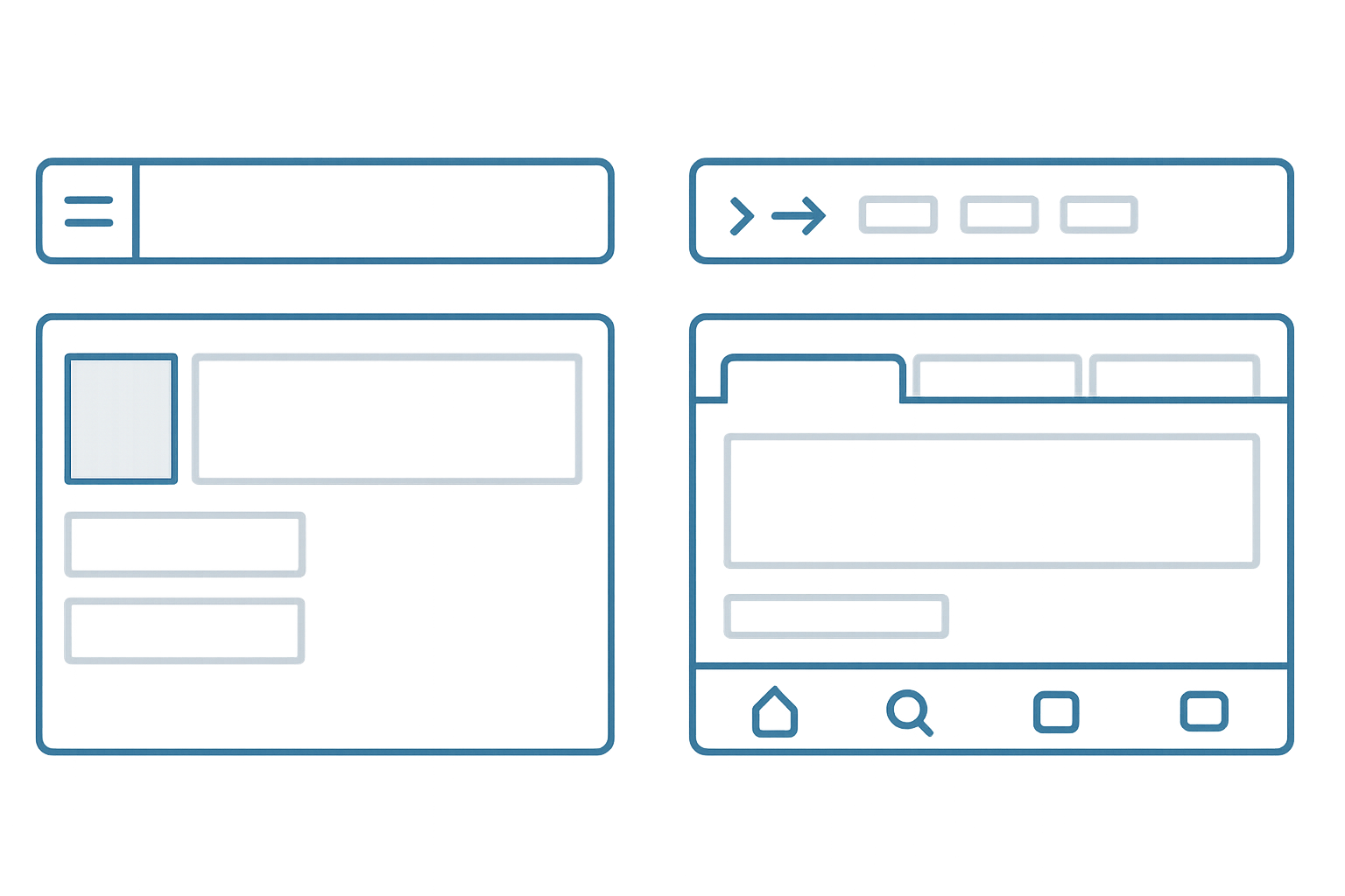 Portfolio layout examples showing common homepage and case study structures