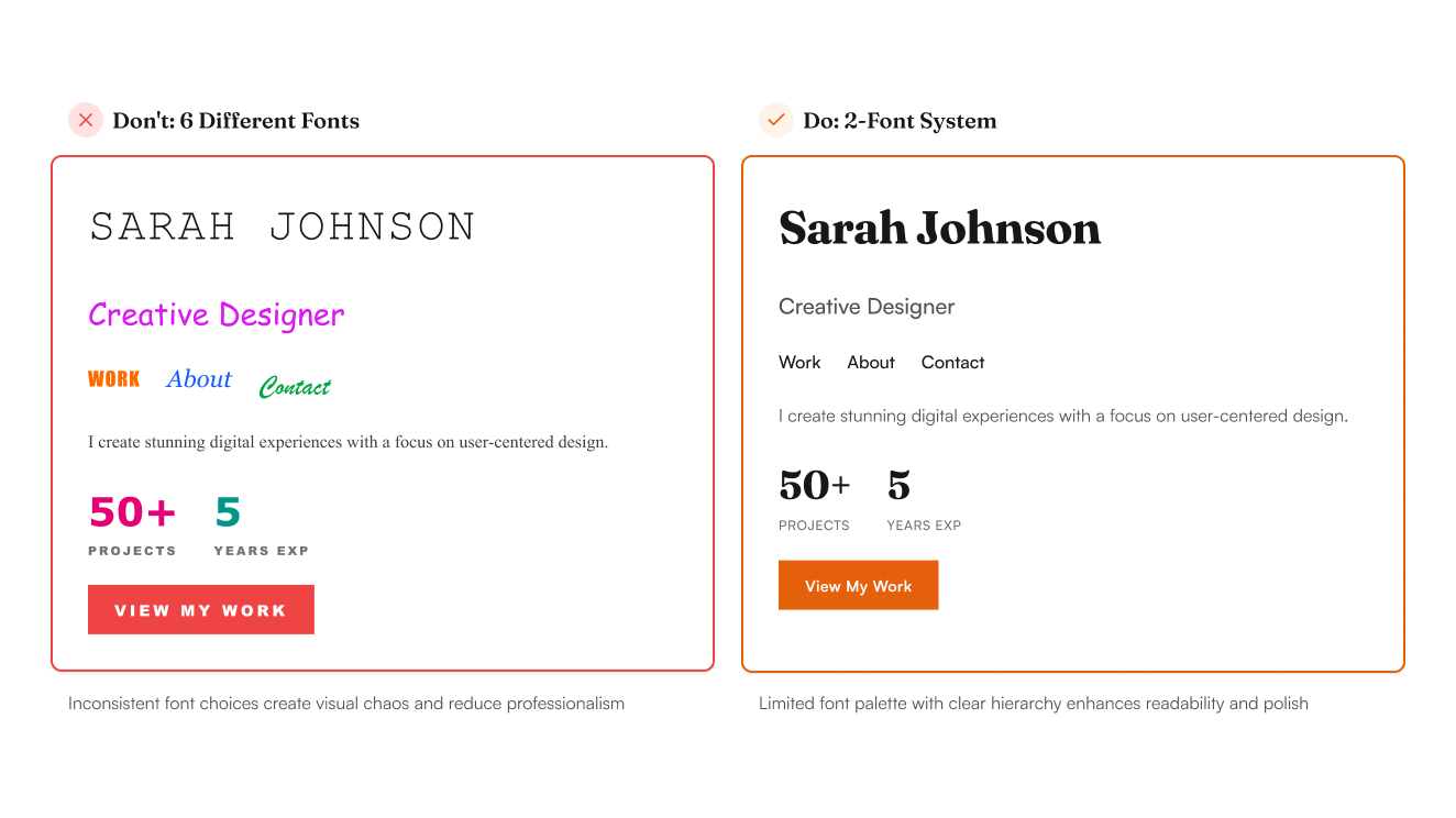 Visual example of using too many font families
