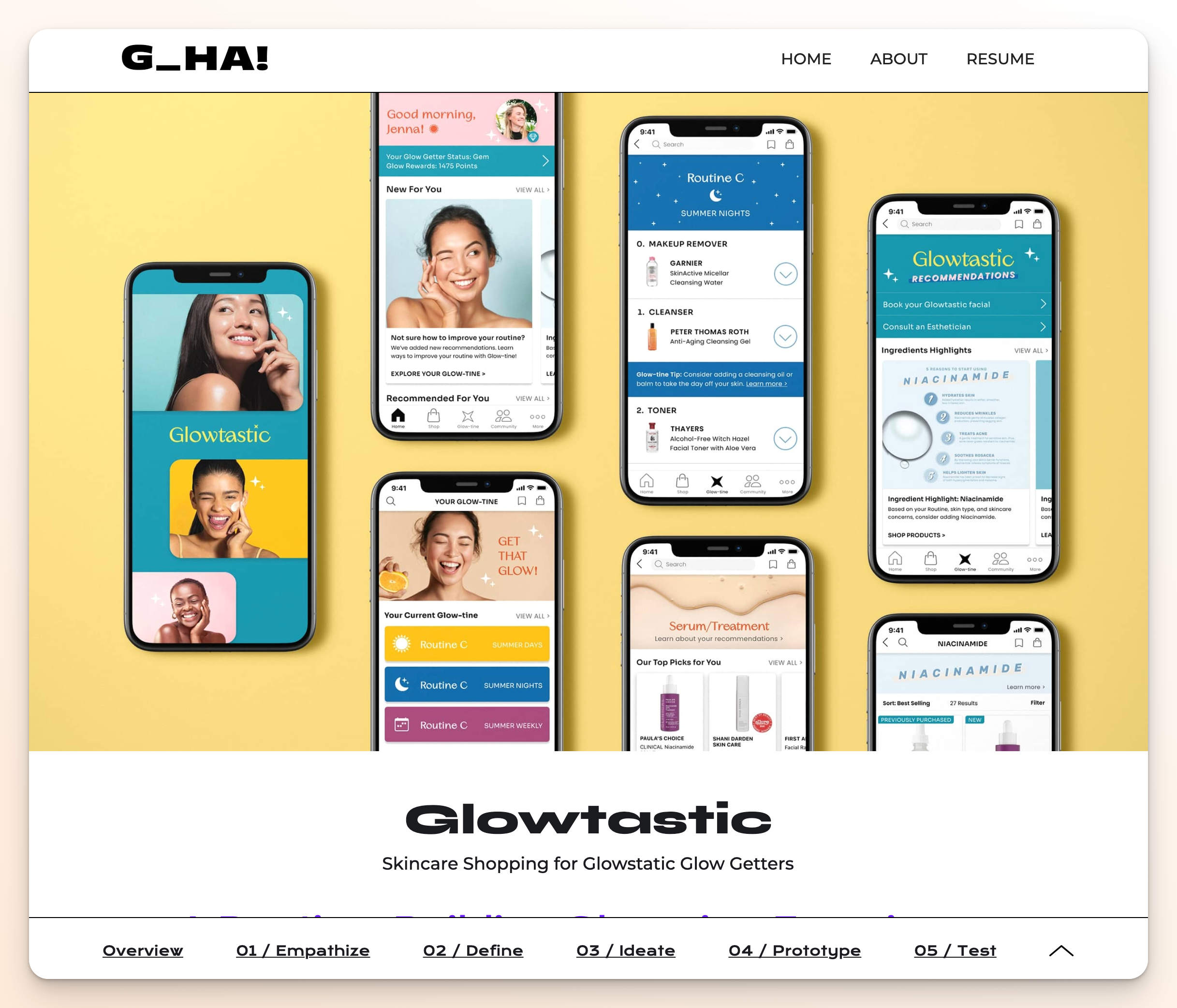 Gloria Ha's interactive portfolio showing professional case study presentation with clear structure and visual hierarchy