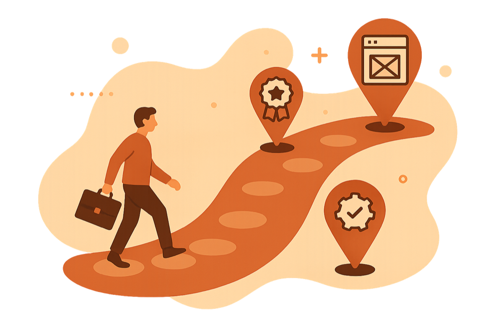 Career path from one profession to UX design with stepping stones and milestones